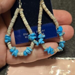 Turquoise and Beige Beaded Earrings
